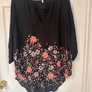 Cato Black Tunic with Coral and White Floral Border